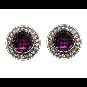 David Yurman Round Amethyst & Diamond Earrings
